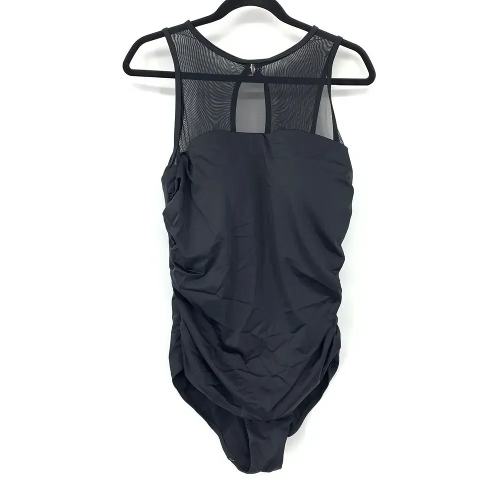 Swimsuits For All One Piece Swimsuit Womens Size 18 Black Ruched Mesh Yoke